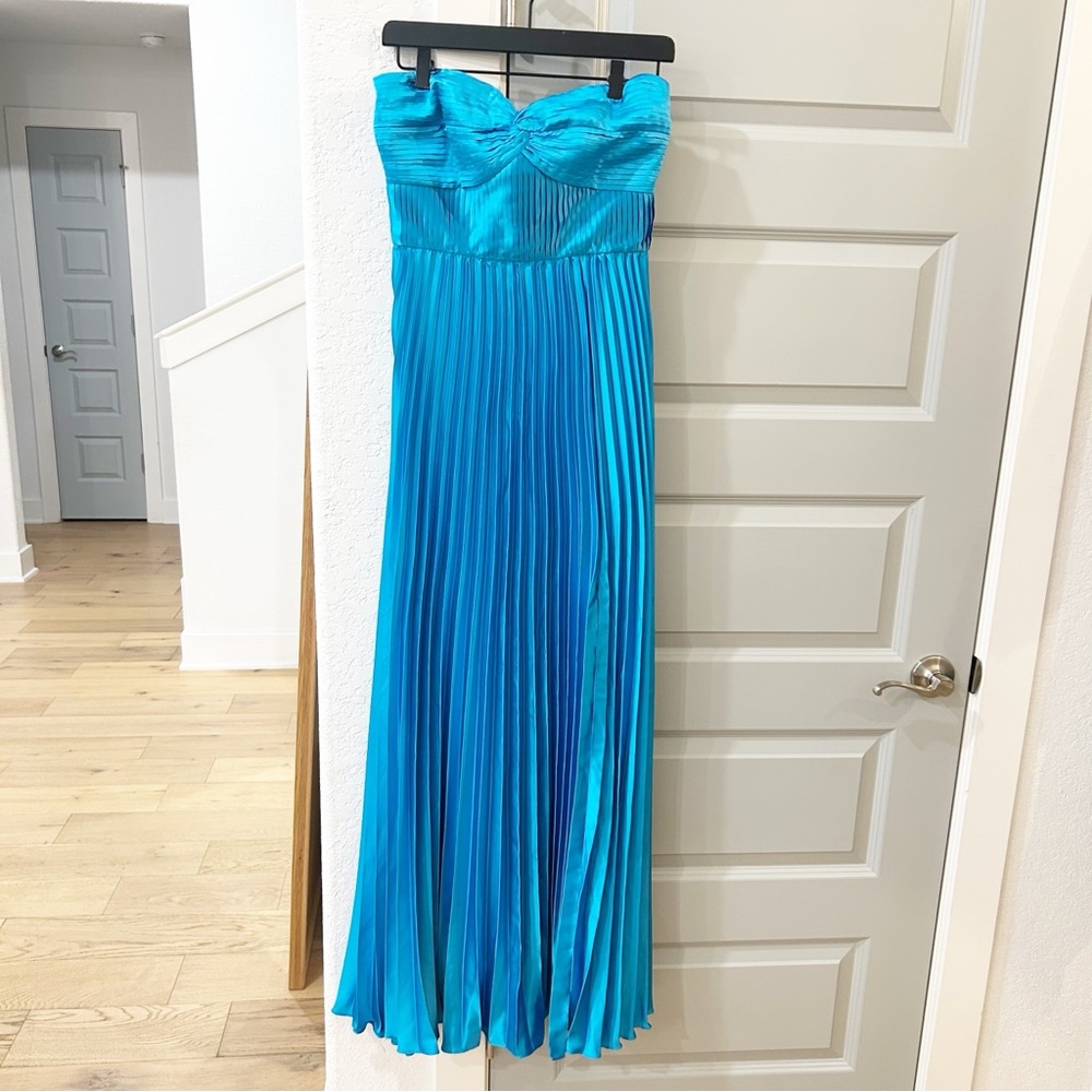 NWT Amur Stef Pleated Maxi Gown Dress Adonis Blue Revolve - Picture 2 of 6